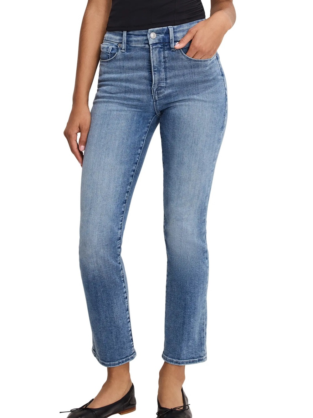 Good American Good Legs Straight Jeans — Size 10 / Cropped — Indigo